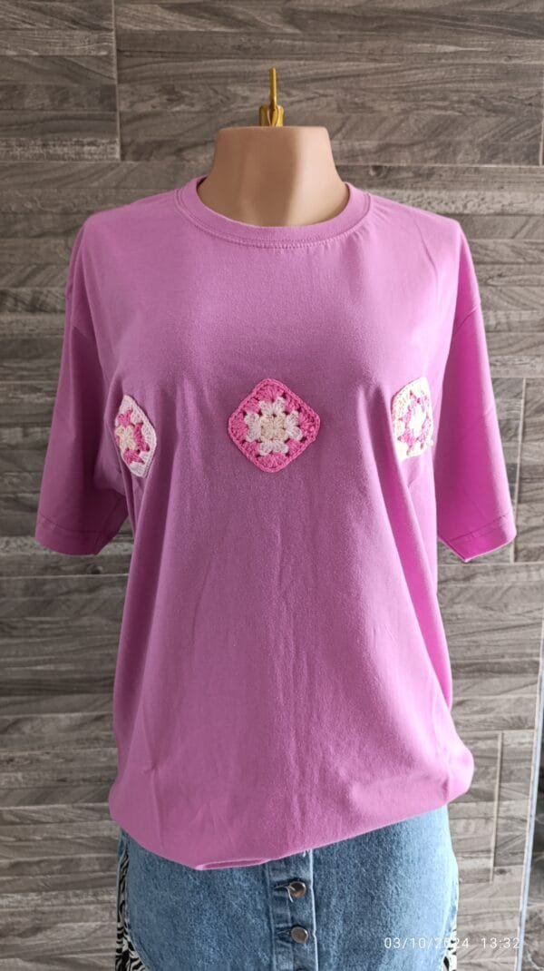Camiseta Oversize Rosa Rombos